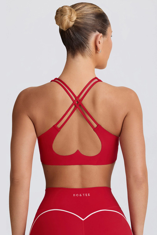 Soft Active V-Neck Sports Bra in Hot Red - Size:L